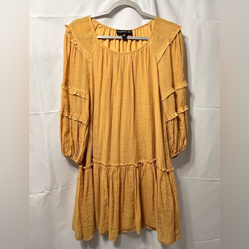 Mustard Peasant Drop Waist Dress Sz M